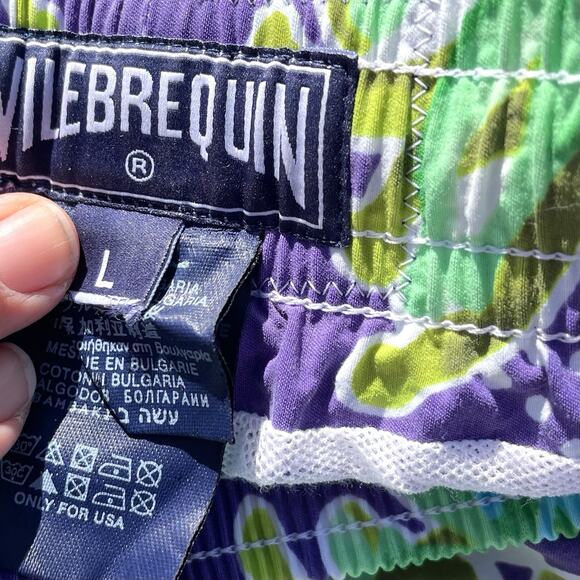 Vilebrequin Swim Trunks Mens Large Purple Green Floral Liner Drawstring - Picture 3 of 6